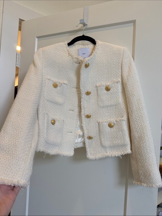 Mango Jackets & Blazers - Mango Cream Bouclé Pocket Blazer with Gold Buttons